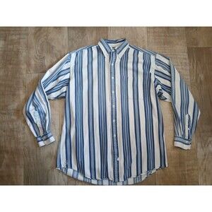 Vintage Polo Ralph Lauren Shirt Mens Medium Blue Striped Button Up Casual Preppy
